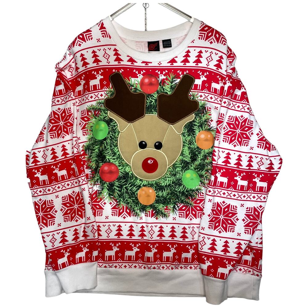 Christmas Reindeer Sweatshirt Sweater Rudolph Red Nose Applique 2X Big & Tall